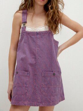 Retro We The Free Overall Smock Mini Railroad Shortall / Overall Mini Dress